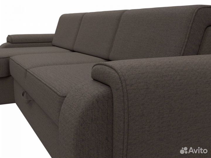 Диван угловой Лига-025 левый угол, рогожка, амур коричневый