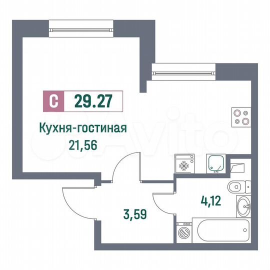Квартира-студия, 29,3 м², 1/16 эт.