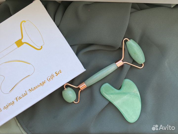 Скребок гуаша ролик массажер для лица