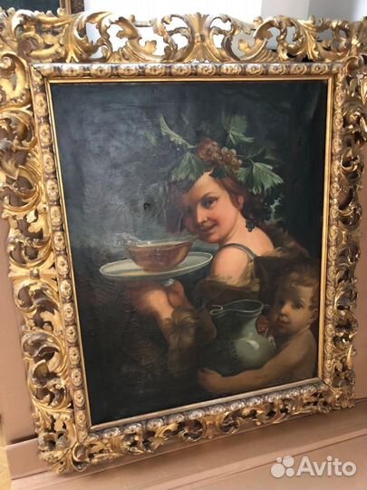 Антикварная картина,19 век, рама позолото, 120х100