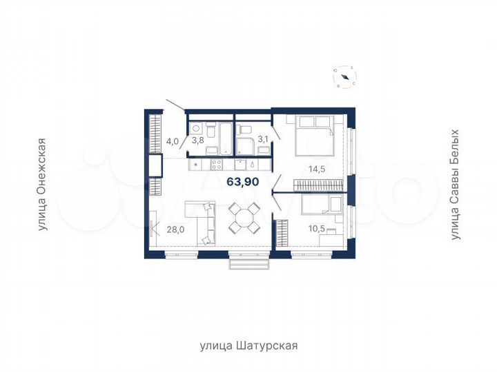 2-к. квартира, 64 м², 12/21 эт.