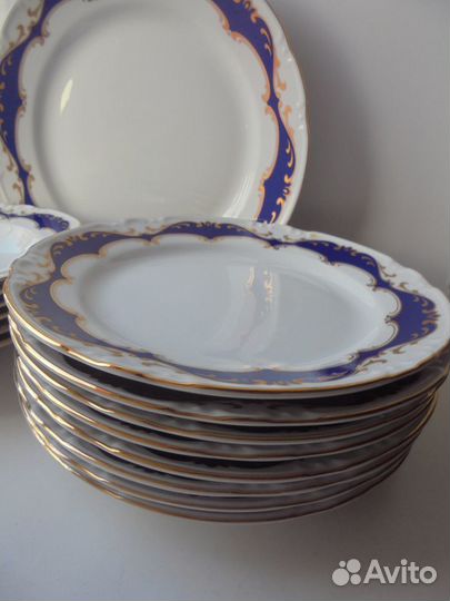 Thun Чехия фарфор набор тарел 16 шт кобальт позол