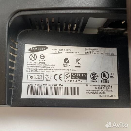 Монитор Samsung syncmaster 943nwx, 19 дюйм, бу