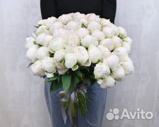 Букет из 51 белого пиона (Premium) под ленту