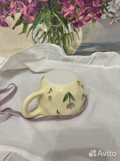 Чашка керамика ручная с тюльпанами