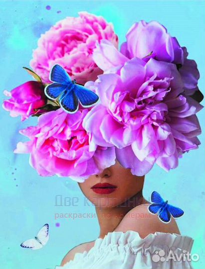 Алмазная мозаика 40x50 Девушка с большими цветами
