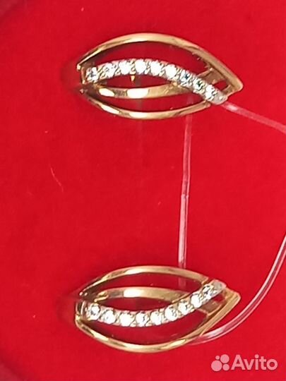 Золотые серьги с фианитами 375 прбы, Арт153