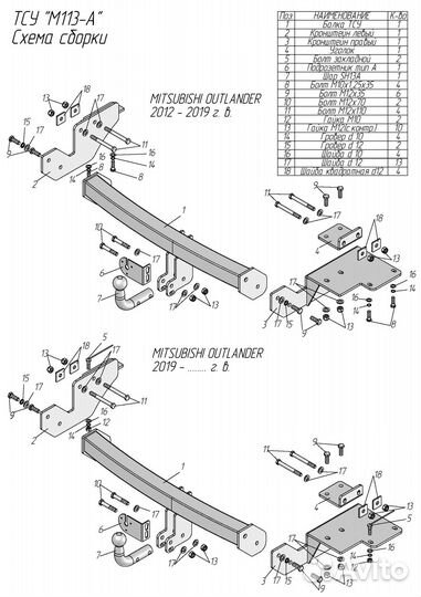 Фаркоп на Mitsubishi Outlander с 2012 по 2022