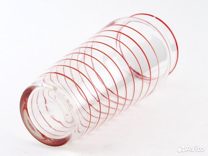 Стеклянная ваза эпоха СССР красные полоски стекло