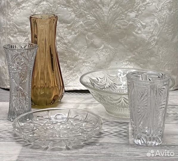 Хрусталь, стекло, вазы, блюдо, салатник СССР