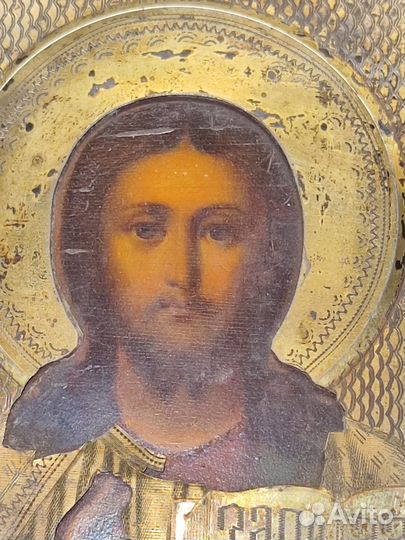 Икона Спас Вседержитель 19 век серебряный оклад