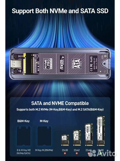 Корпус для SSD M2 с экраном 10 Гбит/с