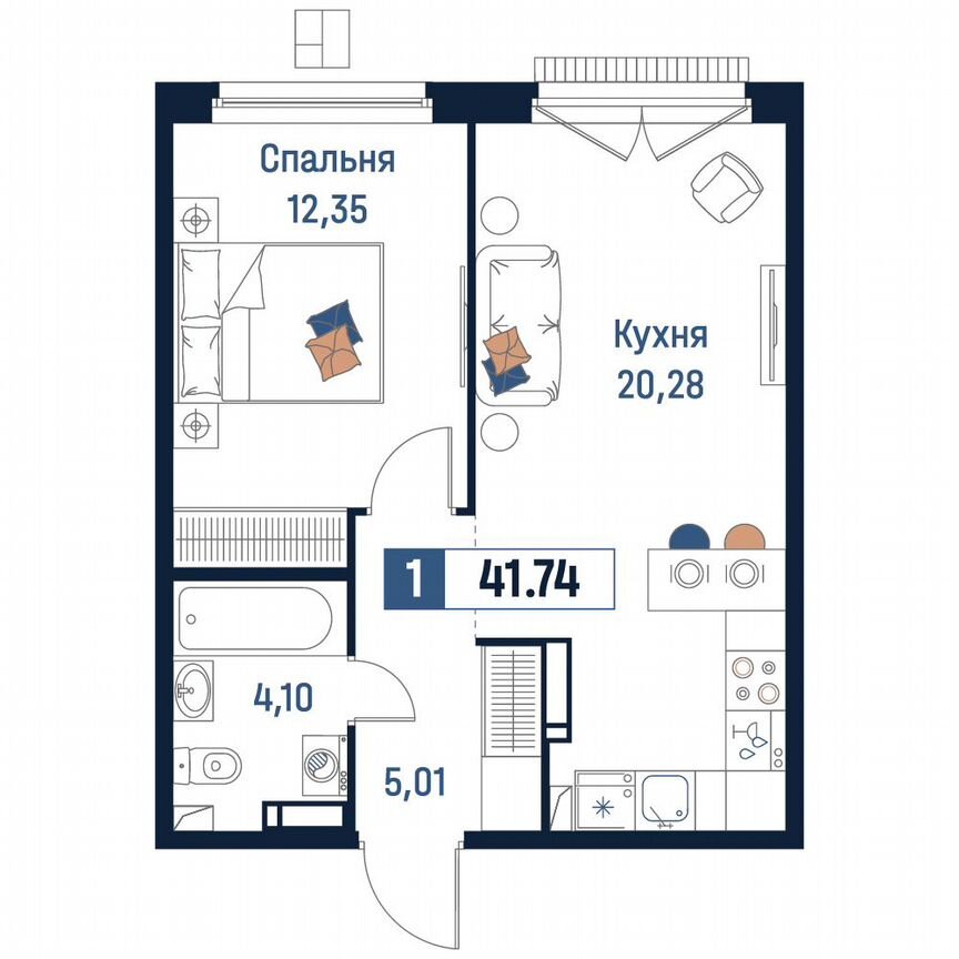 1-к. квартира, 41,7 м², 16/18 эт.