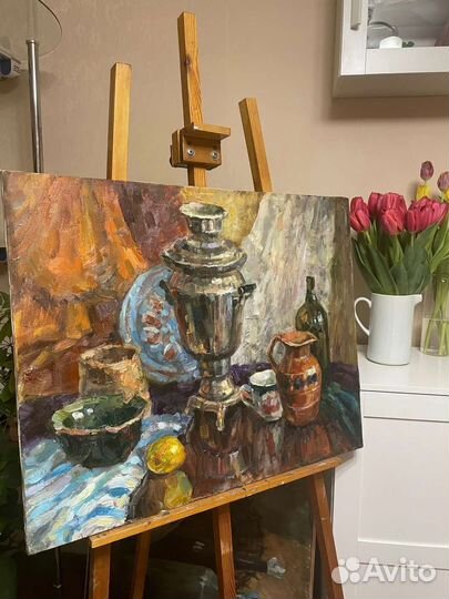 Картина маслом на холсте натюрморт с самоваром