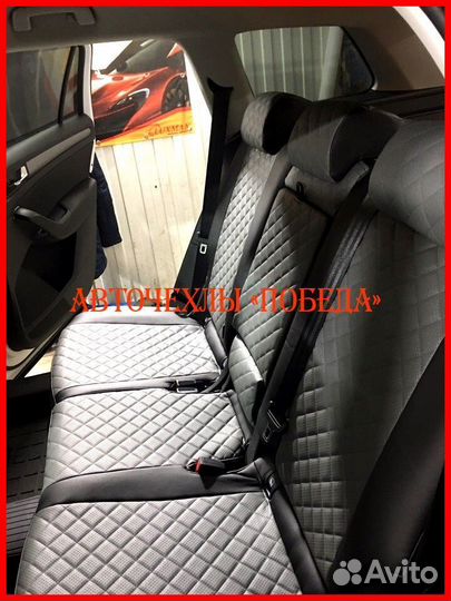 Чехлы Skoda Kodiaq из экокожи чёрно-серые Ромб