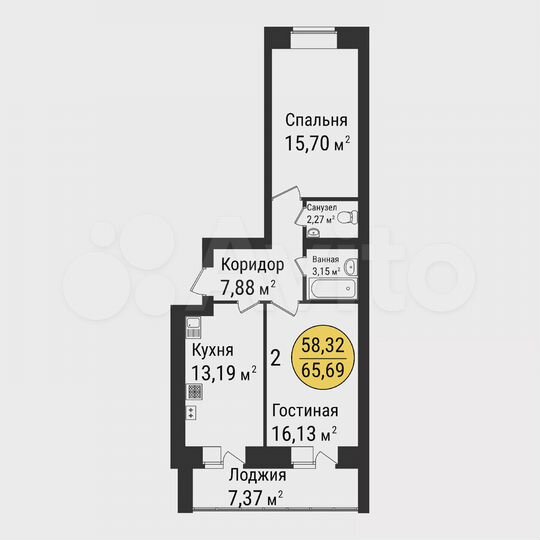 2-к. квартира, 65,7 м², 9/9 эт.