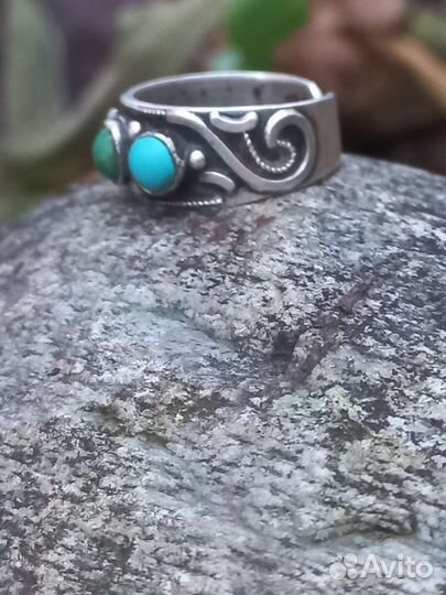 Кольцо серебро, натуральная бирюза, винтаж