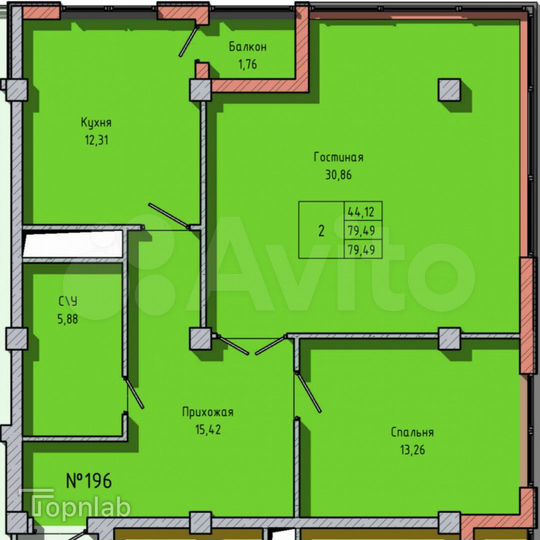 2-к. квартира, 79 м², 9/16 эт.