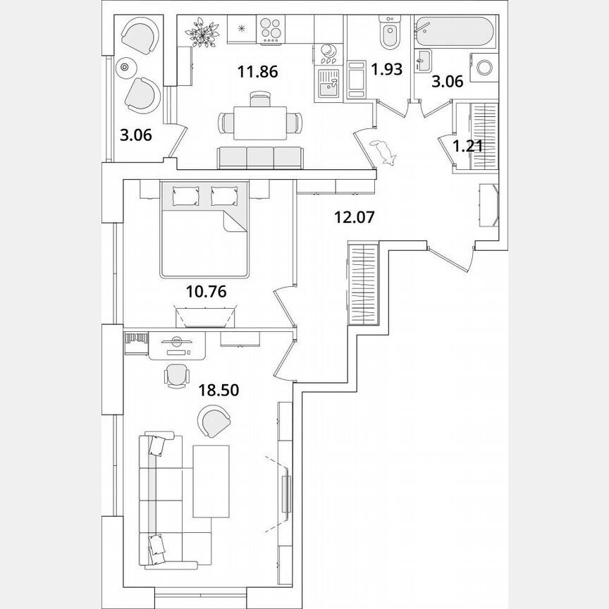 2-к. квартира, 60,9 м², 7/22 эт.