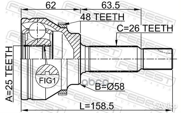 Шрус наружный 25x58x26 toyota avensis AZT25