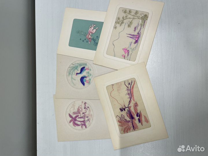 Набор старинных открыток с вышивкой