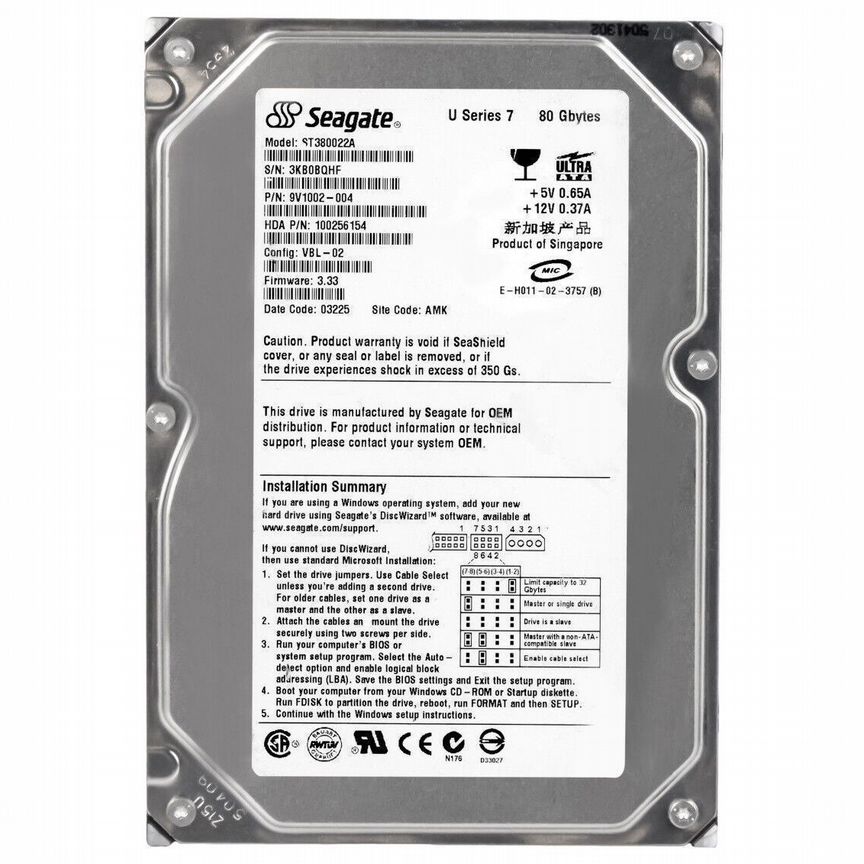 [ST380022A] Жесткий Диск Seagate 80gb Ide 3.5" St380022a