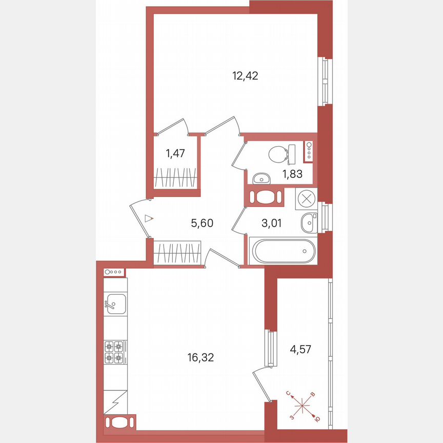 1-к. квартира, 42,9 м², 6/12 эт.