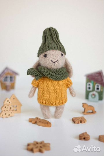 Зайка, заяц вязаный, ручная работа, игрушки