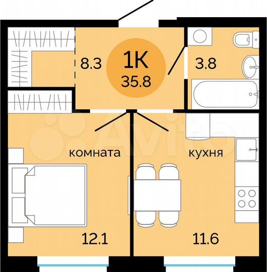 1-к. квартира, 35,8 м², 5/14 эт.