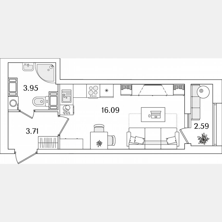 Квартира-студия, 25,1 м², 13/22 эт.
