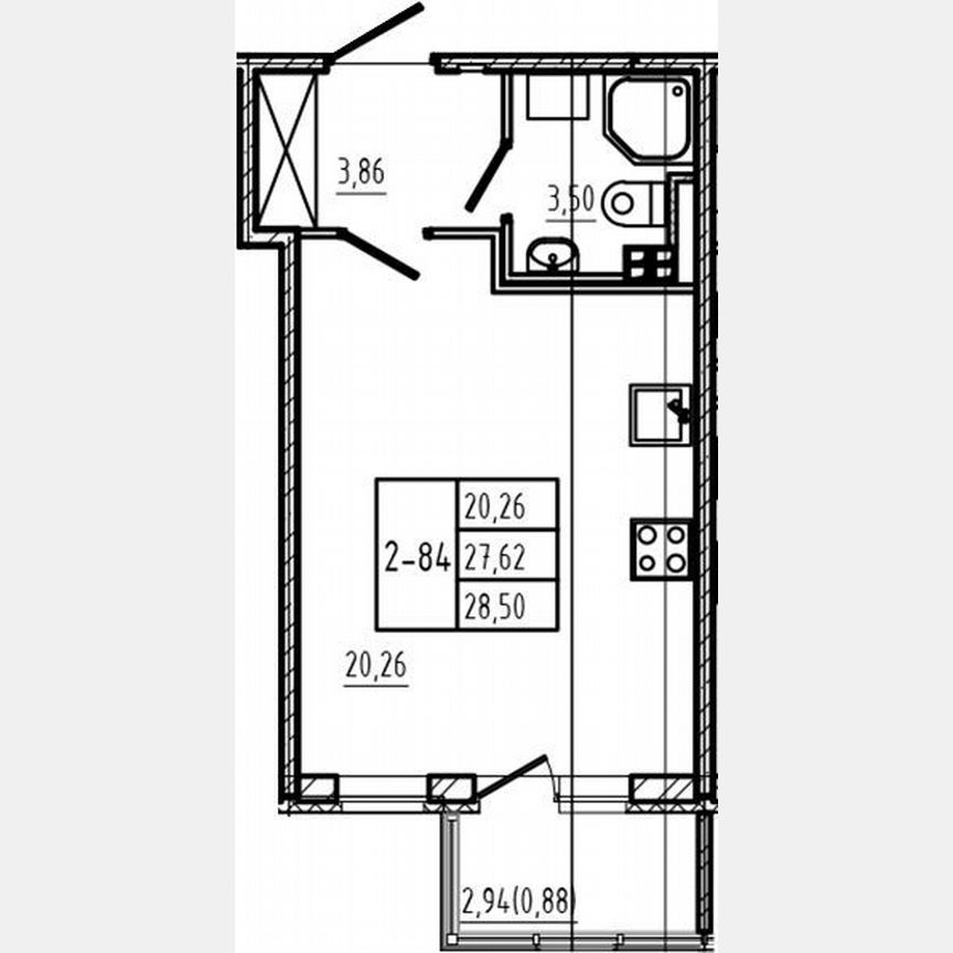 Квартира-студия, 27,6 м², 3/4 эт.