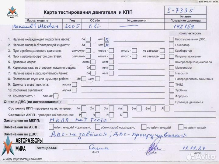 Двигатель Renault Modus 2005 D4F740