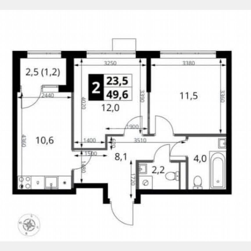 2-к. квартира, 49,6 м², 7/16 эт.