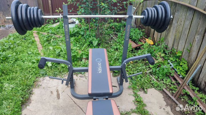 Штанга, стойки, скамья, блины