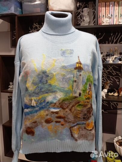 Свитер вязаный с градиентом из валяной нерсти