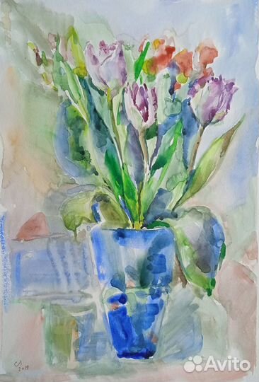 Картина акварель цветы художник живопись