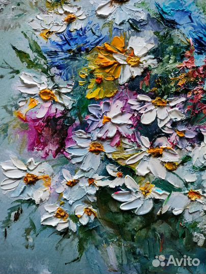 Картина маслом букет полевых цветов