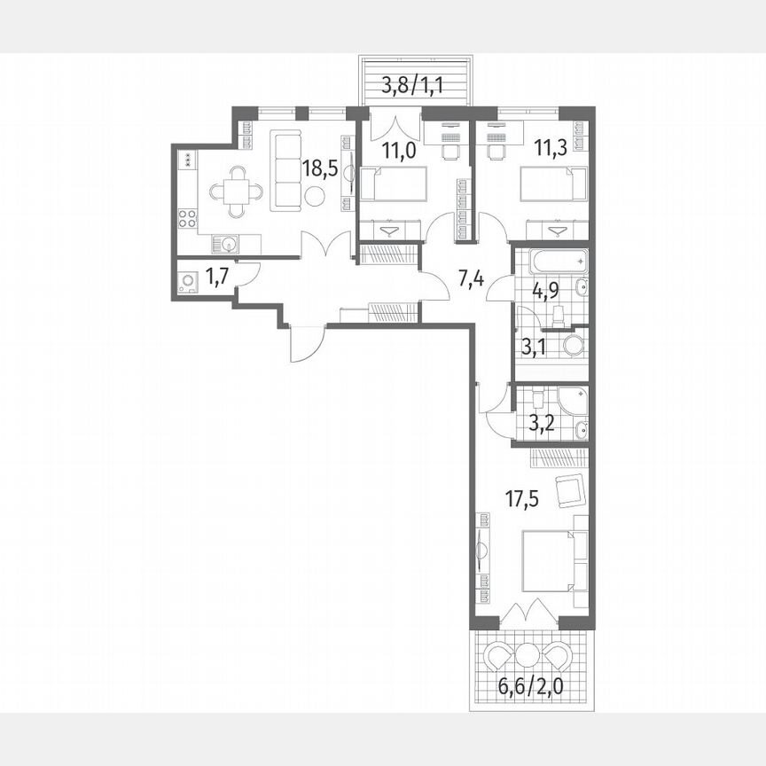 3-к. квартира, 91,2 м², 2/8 эт.