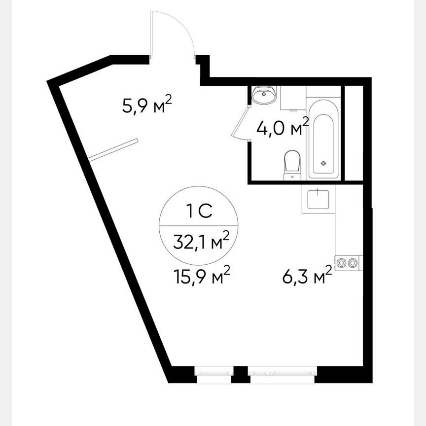 Квартира-студия, 32,1 м², 12/17 эт.
