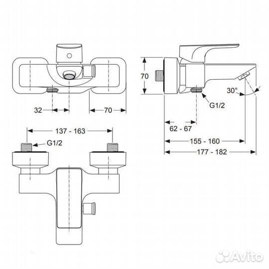 Смеситель для ванны Ideal Standard Strada A5848AA