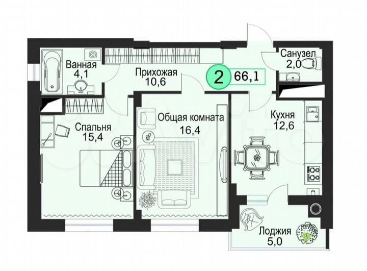 2-к. квартира, 66,1 м², 4/8 эт.