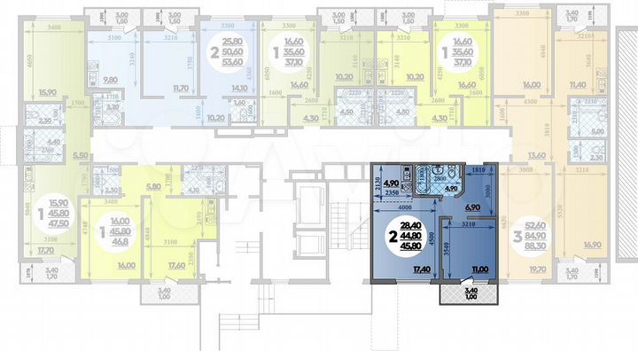 2-к. квартира, 45,8 м², 1/18 эт.