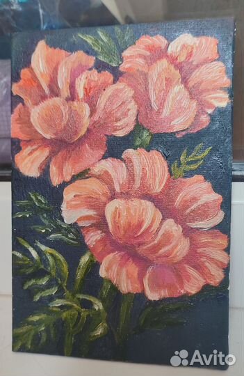 Картина маслом на холсте цветы миниатюра 10*15