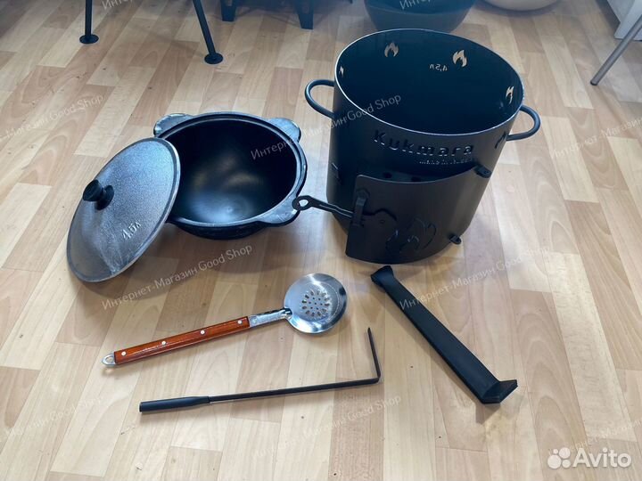 Казан чугунный с печкой