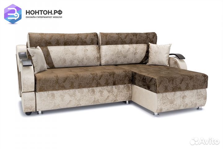 Диван угловой тик-так Дублин светло-коричневый