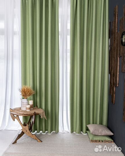 Шторы рогожка Орфей лайм новые на окна пошив