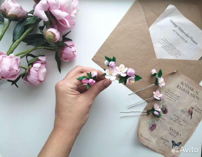 Яблоневый цвет,шпильки для волос,цветы в волосы,6ш