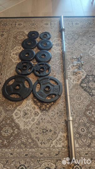 Штанга с блинами и Скамья со стойками под штангу