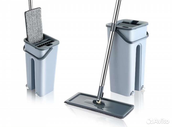 Швабра с ведром и отжимом + 4 мопа