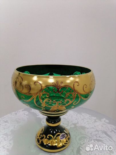 Вазы bohemia star crystal зеленая лепка Чехия